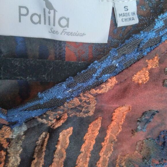 F61 Palila San Francisco rust and blue print blouse. Fall Colors - Picture 7 of 8